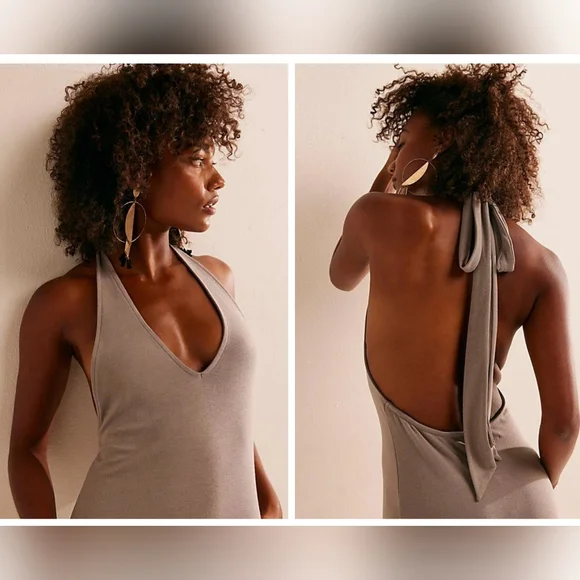 Free People Alix Taupe Halter Backless Maxi Dress - Picture 2 of 7